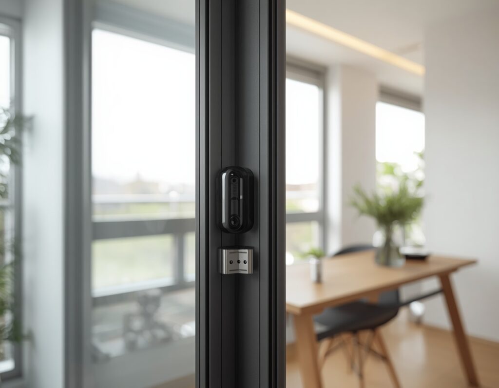 Alarmanlage Balkontür mit Sensor an moderner Glastür