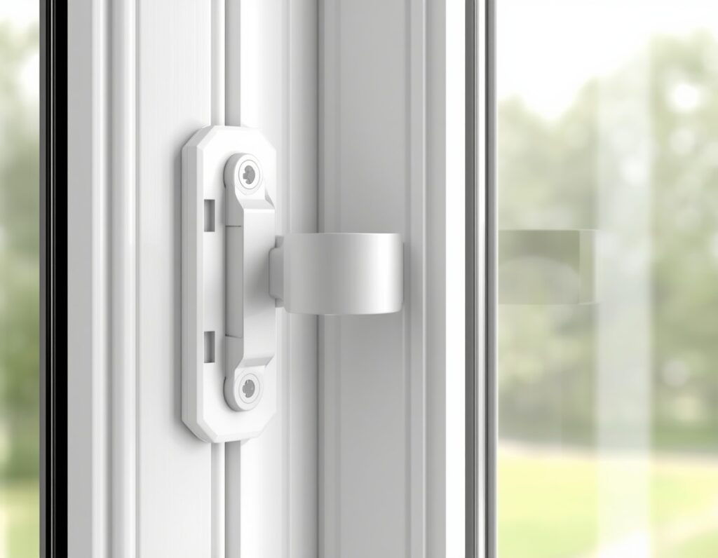 Fensterriegel innen als Einbruchschutz am weißen Fensterrahmen